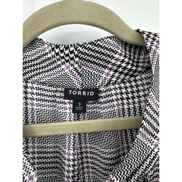 Torrid Size 3x womens Houndstooth Tie-Neck Blouse satin glen plaid career - Picture 3 of 7